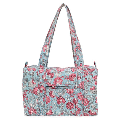CATHARANTHUS HAND BLOCK PRINTED QUILTED TRAVEL MICRO DUFFLE BAG