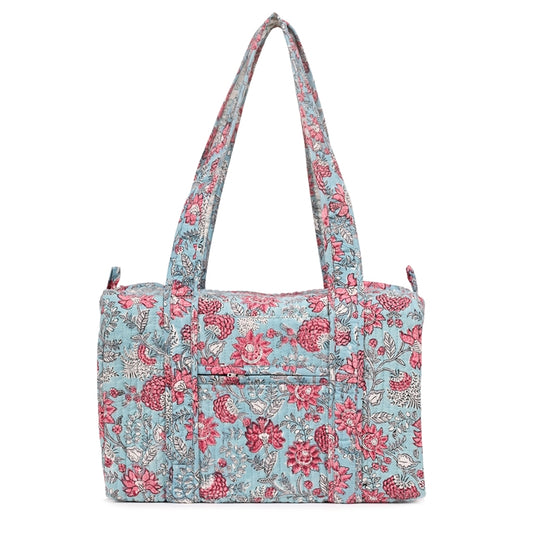 CATHARANTHUS HAND BLOCK PRINTED QUILTED TRAVEL MICRO DUFFLE BAG