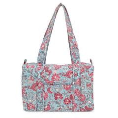 CATHARANTHUS HAND BLOCK PRINTED QUILTED TRAVEL DUFFLE BAG SMALL