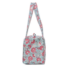 CATHARANTHUS HAND BLOCK PRINTED QUILTED TRAVEL DUFFLE BAG SMALL