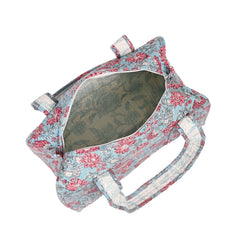 CATHARANTHUS HAND BLOCK PRINTED QUILTED TRAVEL DUFFLE BAG SMALL