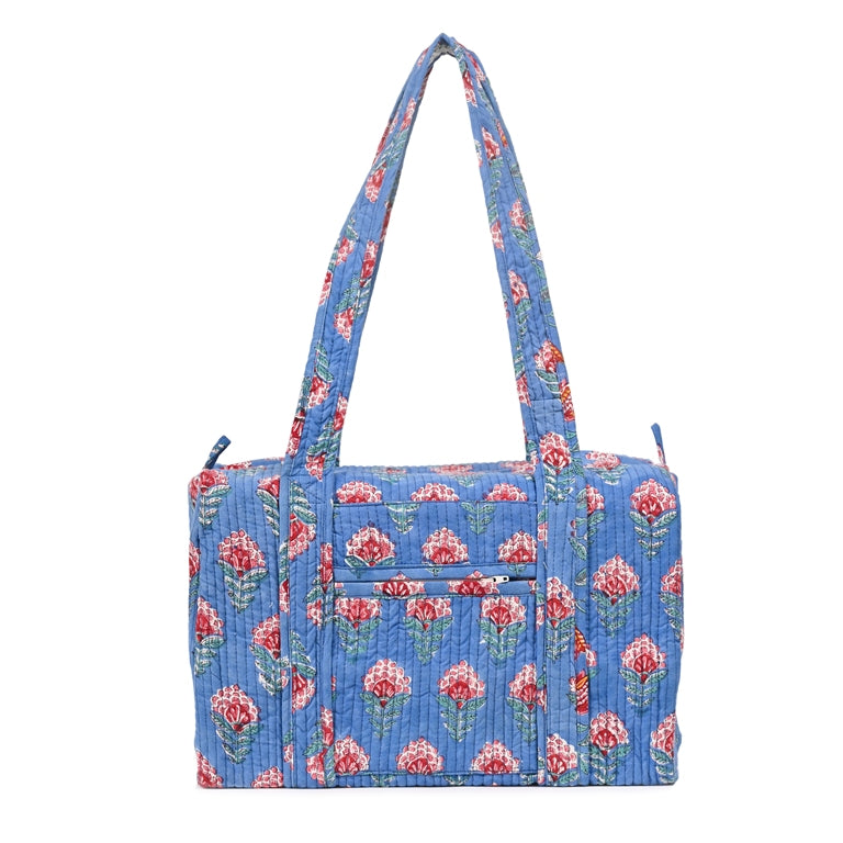 SNAKE CHARM BLUE HAND BLOCK PRINTED QUILTED TRAVEL MICRO DUFFLE BAG