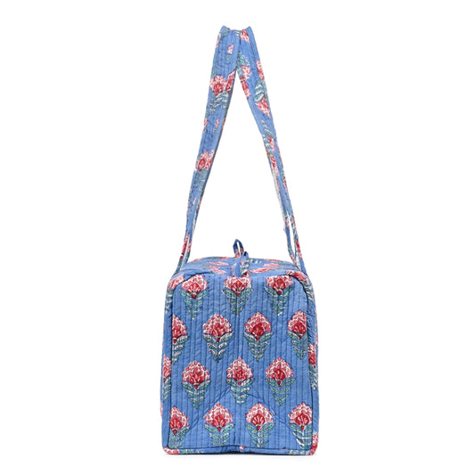 SNAKE CHARM BLUE HAND BLOCK PRINTED QUILTED TRAVEL MICRO DUFFLE BAG