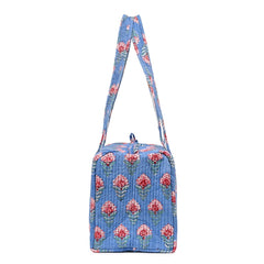 SNAKE CHARM BLUE HAND BLOCK PRINTED QUILTED TRAVEL DUFFLE BAG SMALL