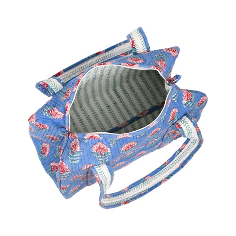 SNAKE CHARM BLUE HAND BLOCK PRINTED QUILTED TRAVEL DUFFLE BAG SMALL