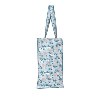 REUSABLE FLORAL HAND BLOCK COTTON PRINTED QUILTED SHOPPING TOTE BAG