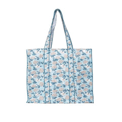 REUSABLE FLORAL HAND BLOCK COTTON PRINTED QUILTED SHOPPING TOTE BAG