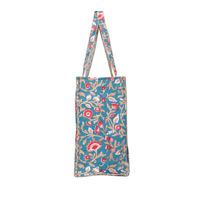 UDAIPUR GARDEN HAND BLOCK COTTON PRINTED QUILTED SHOPPING TOTE BAG