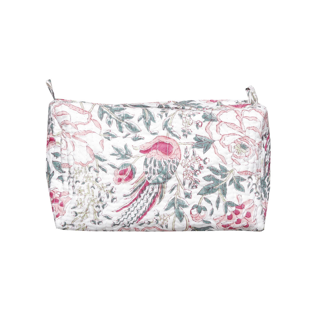 HAMSA BLOOM HAND BLOCK COTTON PRINTED QUILTED  TOILETRY & MAKEUP POUCH