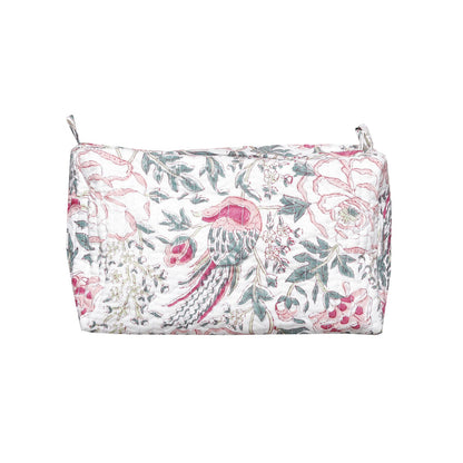 HAMSA BLOOM HAND BLOCK COTTON PRINTED QUILTED  TOILETRY & MAKEUP POUCH
