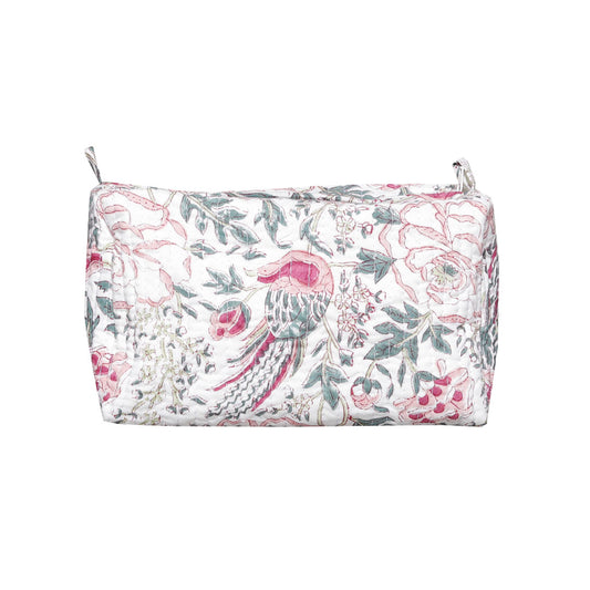 HAMSA BLOOM HAND BLOCK COTTON PRINTED QUILTED  TOILETRY & MAKEUP POUCH