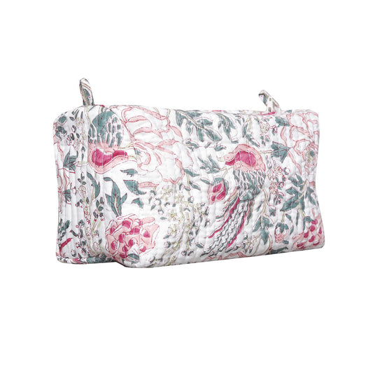 HAMSA BLOOM HAND BLOCK COTTON PRINTED QUILTED  TOILETRY & MAKEUP POUCH