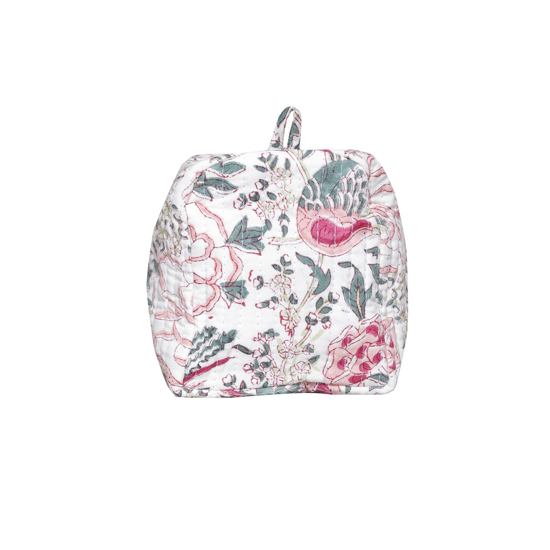 HAMSA BLOOM HAND BLOCK COTTON PRINTED QUILTED  TOILETRY & MAKEUP POUCH