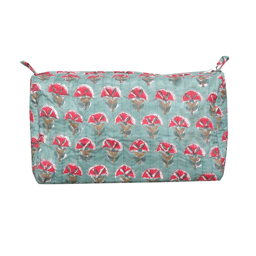 NEELKAMAL HAND BLOCK COTTON PRINTED QUILTED TOILETRY & MAKEUP POUCH