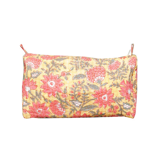 SUNBLOOM HAND BLOCK COTTON PRINTED QUILTED TOILETRY & MAKEUP POUCH