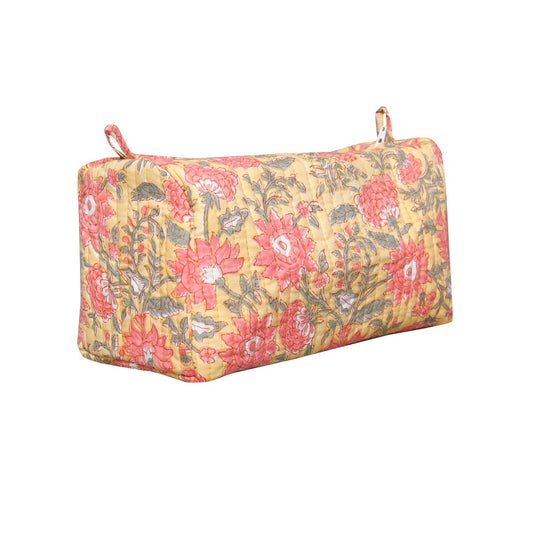 SUNBLOOM HAND BLOCK COTTON PRINTED QUILTED TOILETRY & MAKEUP POUCH
