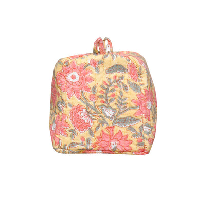 SUNBLOOM HAND BLOCK COTTON PRINTED QUILTED TOILETRY & MAKEUP POUCH