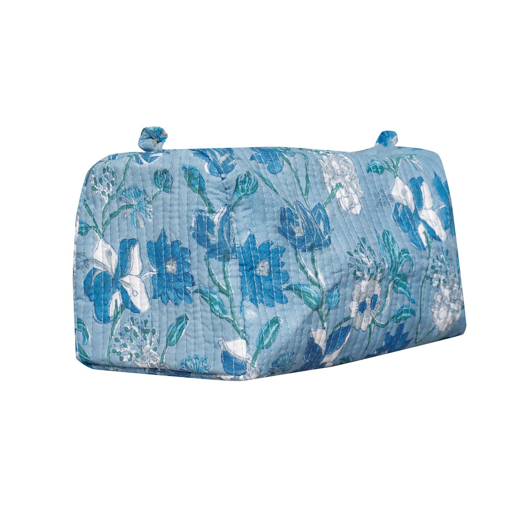NEELARA BLOOM HAND BLOCK COTTON PRINTED QUILTED TOILETRY & MAKEUP POUCH