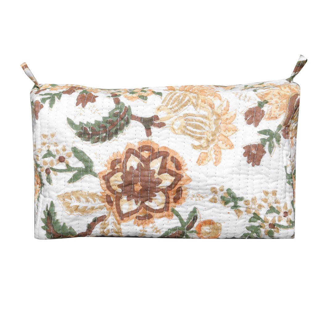 PRITHVI BLOOM  HAND BLOCK COTTON PRINTED QUILTED  TOILETRY & MAKEUP POUCH