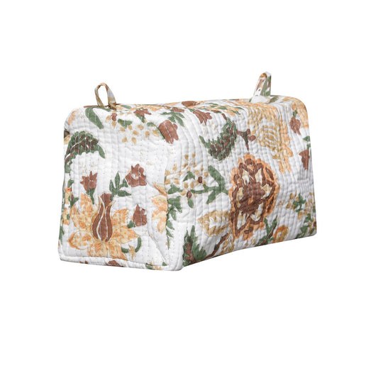 PRITHVI BLOOM  HAND BLOCK COTTON PRINTED QUILTED  TOILETRY & MAKEUP POUCH