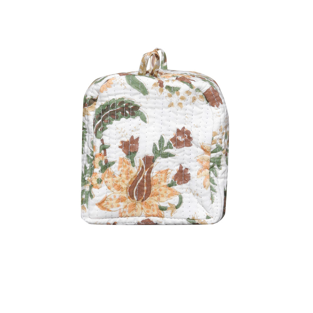 PRITHVI BLOOM  HAND BLOCK COTTON PRINTED QUILTED  TOILETRY & MAKEUP POUCH