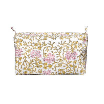 SWARNA PHOOL HAND BLOCK COTTON PRINTED QUILTED TOILETRY & MAKEUP POUCH