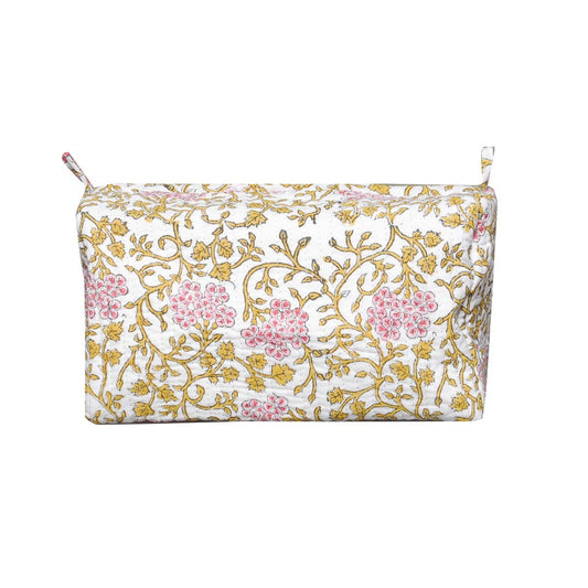 SWARNA PHOOL HAND BLOCK COTTON PRINTED QUILTED TOILETRY & MAKEUP POUCH