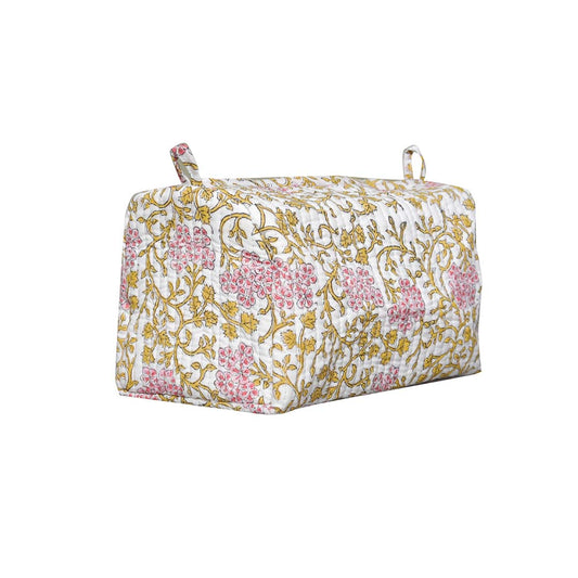 SWARNA PHOOL HAND BLOCK COTTON PRINTED QUILTED TOILETRY & MAKEUP POUCH
