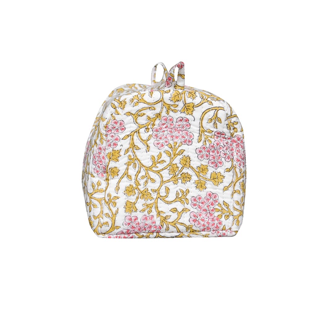 SWARNA PHOOL HAND BLOCK COTTON PRINTED QUILTED TOILETRY & MAKEUP POUCH