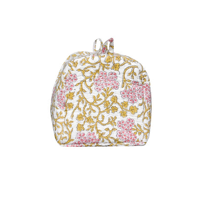 SWARNA PHOOL HAND BLOCK COTTON PRINTED QUILTED TOILETRY & MAKEUP POUCH