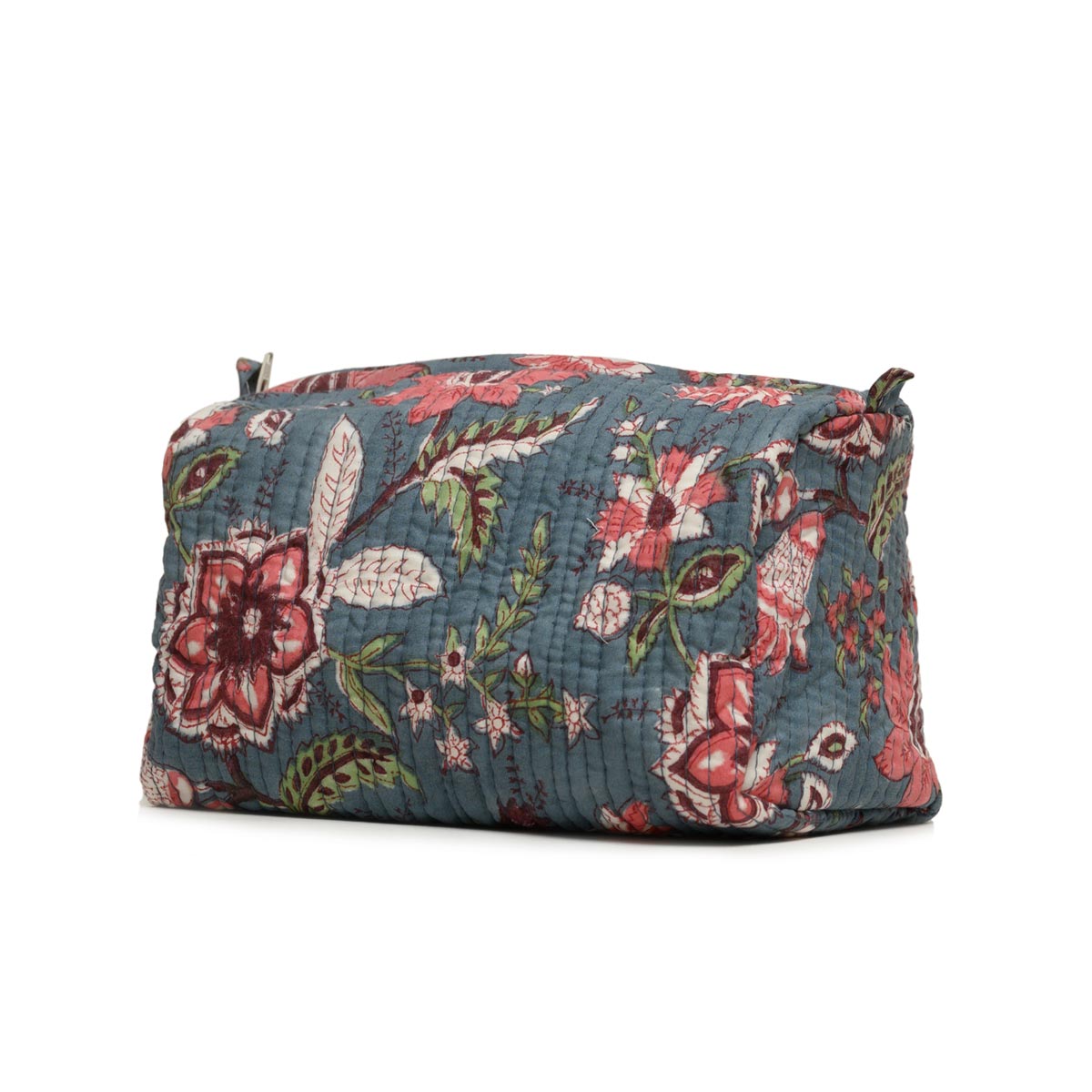MIDNIGHT OPEIUM GARLAND HAND BLOCK COTTON PRINTED QUILTED TOILETRY POUCH