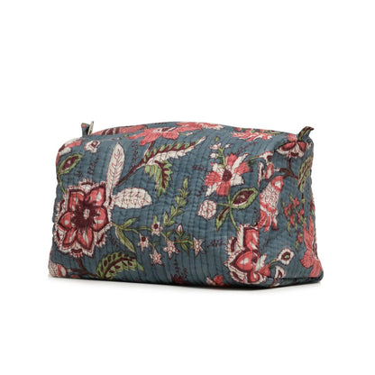 MIDNIGHT OPEIUM GARLAND HAND BLOCK COTTON PRINTED QUILTED TOILETRY POUCH