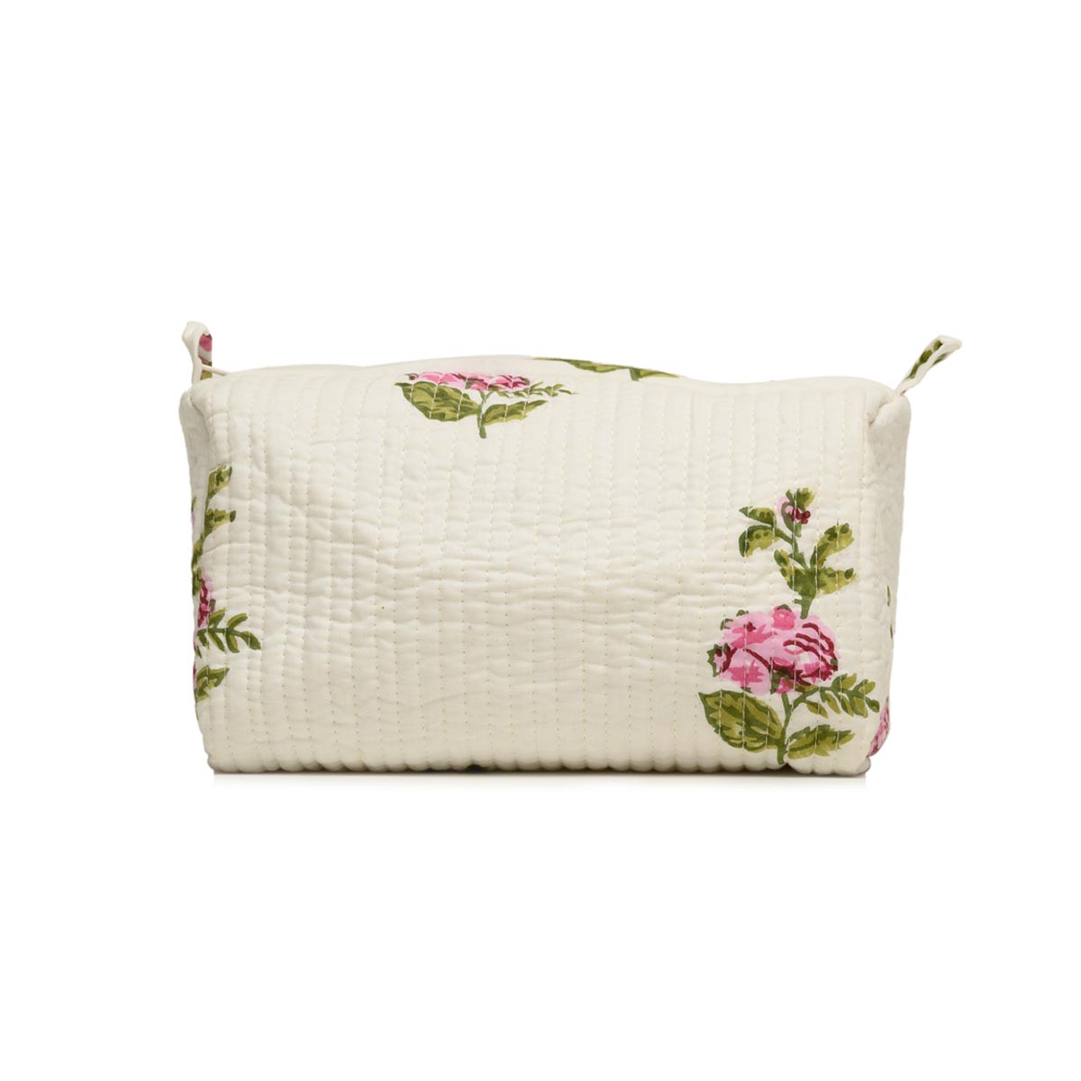 SINGLE RUSSIAN ROSE HAND BLOCK COTTON PRINTED QUILTED TOILETRY POUCH
