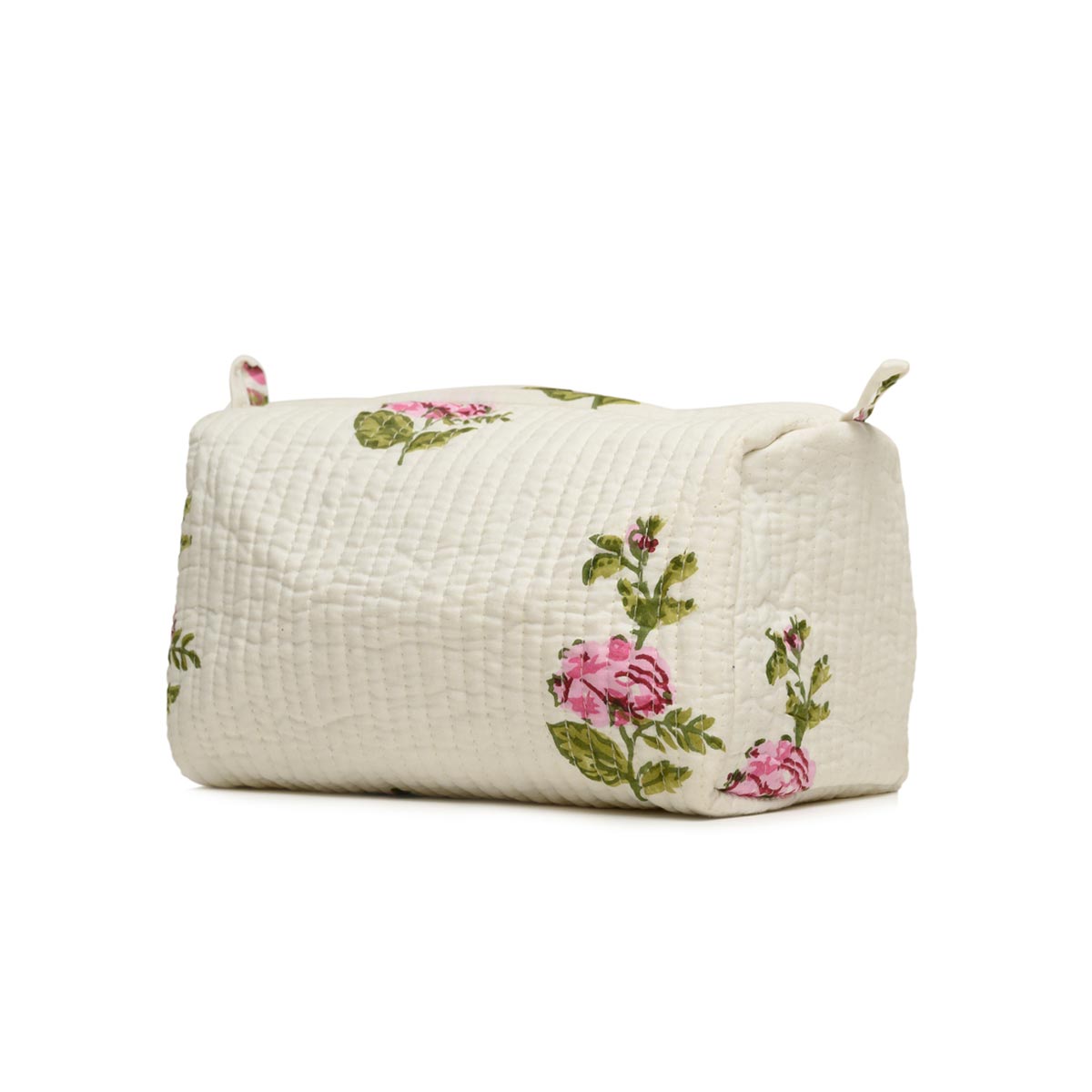 SINGLE RUSSIAN ROSE HAND BLOCK COTTON PRINTED QUILTED TOILETRY POUCH