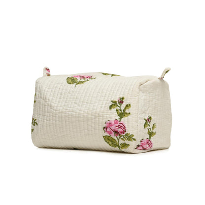 SINGLE RUSSIAN ROSE HAND BLOCK COTTON PRINTED QUILTED TOILETRY POUCH