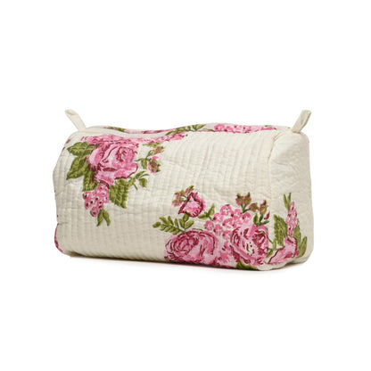RUSSINE ROSE BOUQUE HAND BLOCK COTTON PRINTED  QUILTED TOILETRY POUCH