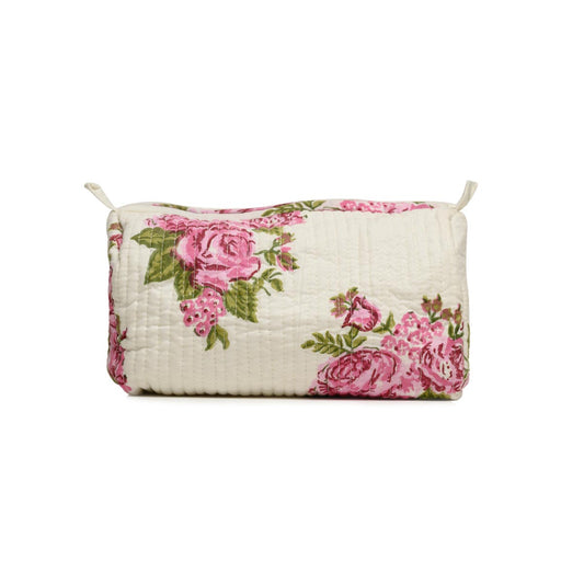 RUSSINE ROSE BOUQUE HAND BLOCK COTTON PRINTED  QUILTED TOILETRY POUCH