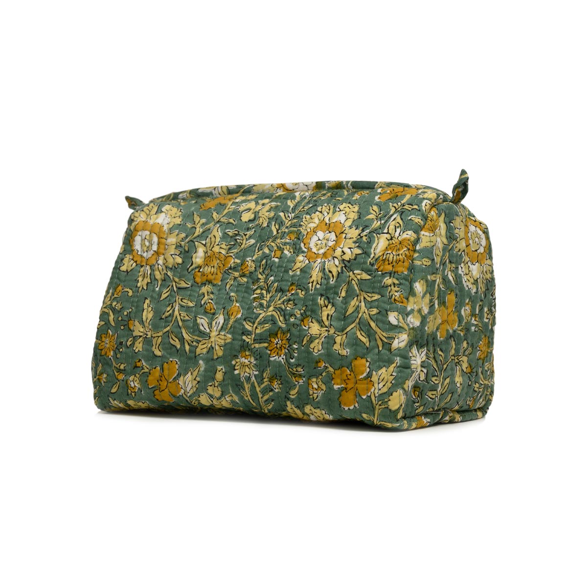 PISTACHU JAL HAND BLOCK COTTON PRINTED QUILTED TOILETRY POUCH