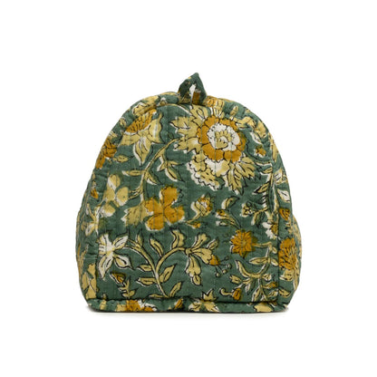 PISTACHU JAL HAND BLOCK COTTON PRINTED QUILTED TOILETRY POUCH