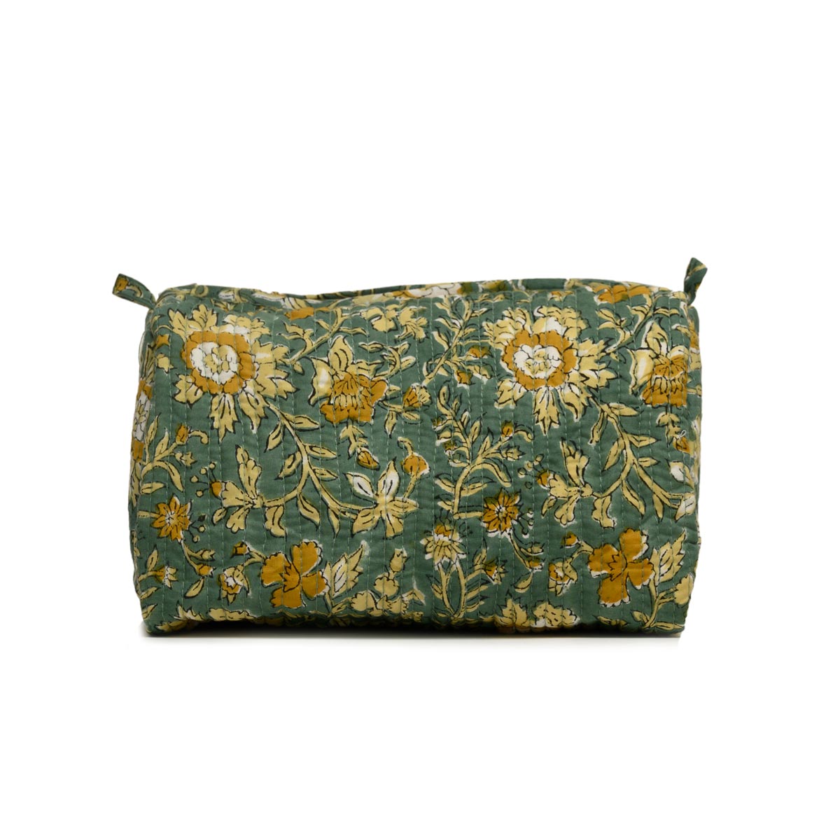 PISTACHU JAL HAND BLOCK COTTON PRINTED QUILTED TOILETRY POUCH