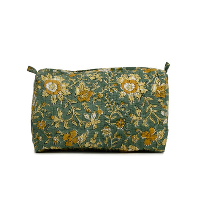PISTACHU JAL HAND BLOCK COTTON PRINTED QUILTED TOILETRY POUCH