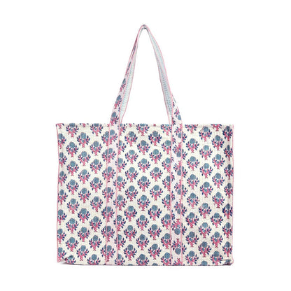 MARIGOLD BUTTI HAND BLOCK COTTON PRINTED QUILTED TOTE BAG