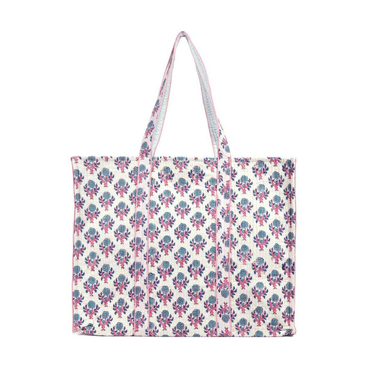 MARIGOLD BUTTI HAND BLOCK COTTON PRINTED QUILTED TOTE BAG