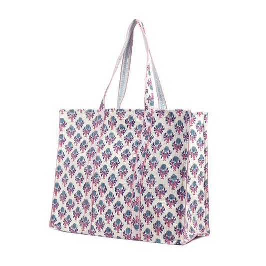 MARIGOLD BUTTI HAND BLOCK COTTON PRINTED QUILTED TOTE BAG