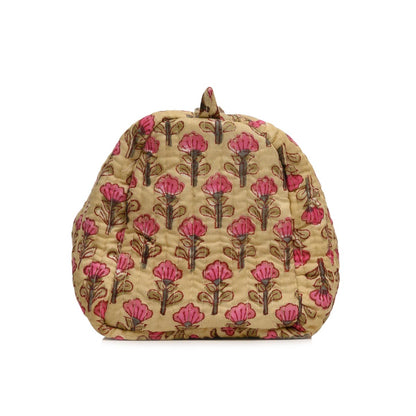 PEACELILY YELLOW HAND BLOCK COTTON PRINTED QUILTED TOILETRY POUCH