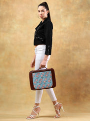FLOATING WATER LILY IN OCEAN HAND BLOCK COTTON PRINTED & VEGAN LEATHER LAPTOP SLEEVE BAG 13″