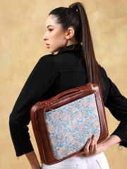 OPIUM POPPY JAAL  HAN BLOCK COTTON PRINTED & VEGAN LEATHER BLUE LAPTOP SLEEVE 13″