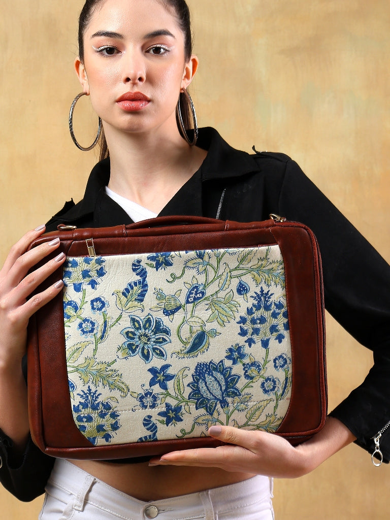 KORAMANGALA JAAL HAND BLOCK COTTON PRINTED & VEGAN LEATHER LAPTOP SLEEVE 13″