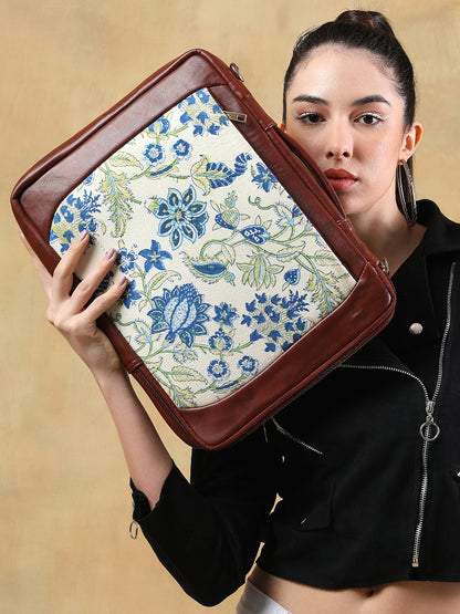 KORAMANGALA JAAL HAND BLOCK COTTON PRINTED & VEGAN LEATHER LAPTOP SLEEVE 13″